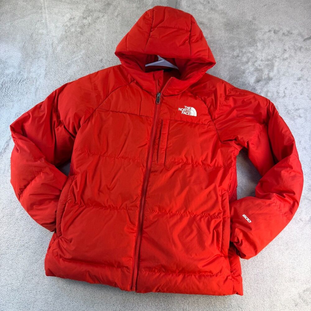 The North Face Boys North Down 600 Down Hooded Puffer Jacket Red Size XL (14-16)
